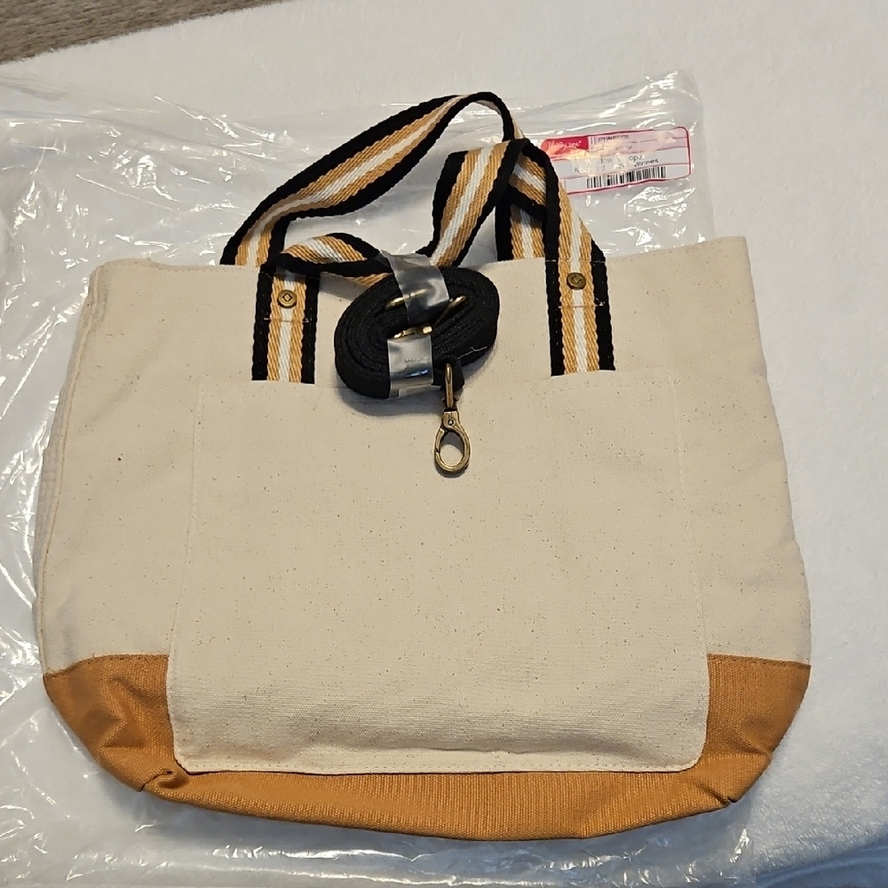 Thirty-One Cream and Tan Tote Bag with Durable Straps